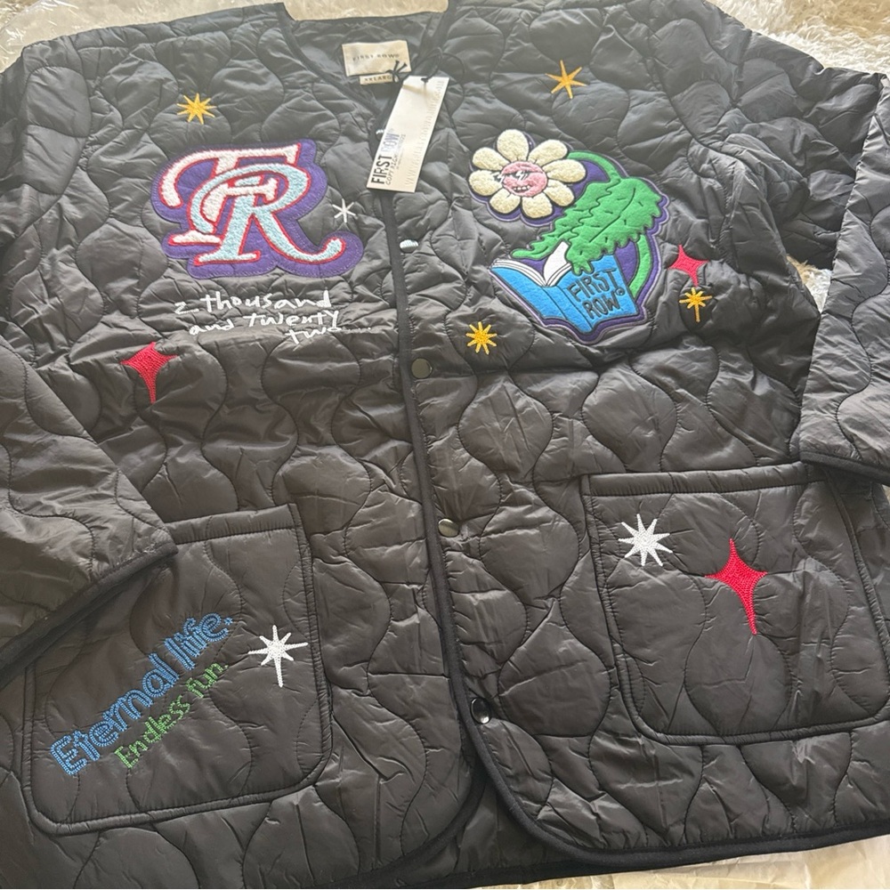 First Row Quilted Jacket with Embroidered Design size XXL NWT
